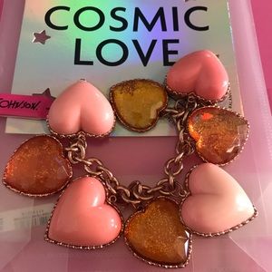 Vtg glitter pink heart bracelet Betsey Johnson B27